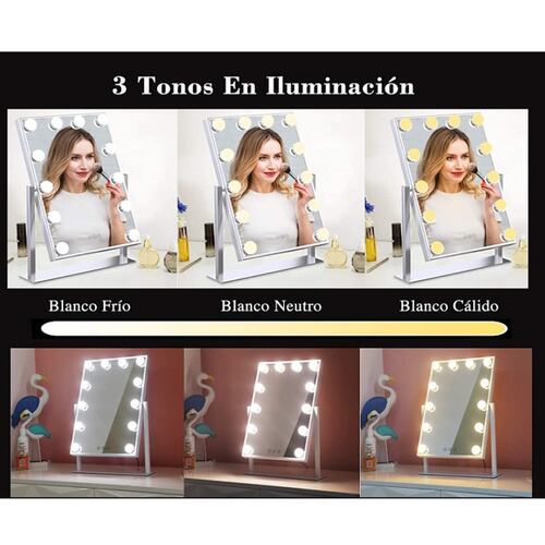 Espejo De Tocador De Mesa Con 12 Bombillas LED Negro 