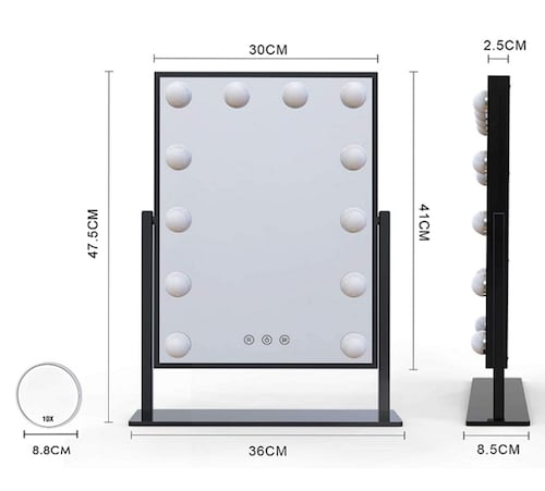 Espejo De Tocador De Mesa Con 12 Bombillas LED Negro 