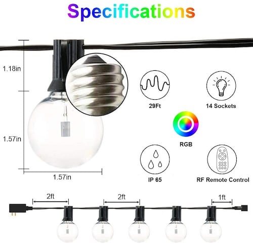 Cadena de luces LED RGB con 15 bombillas 29 Pies