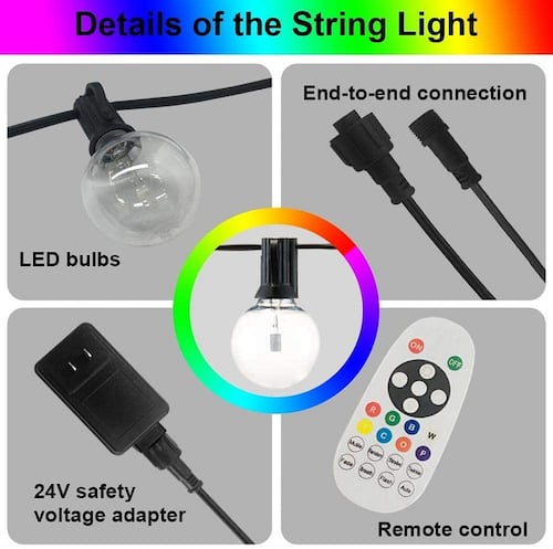 Cadena de luces LED RGB con 15 bombillas 29 Pies