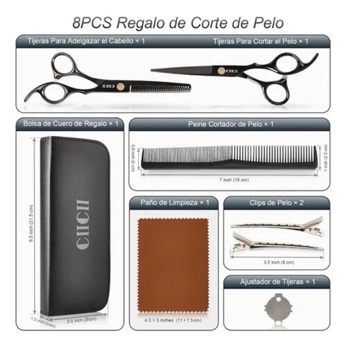 Kit Tijeras Cortar Cabello, Profesionales Barbero 8 Piezas