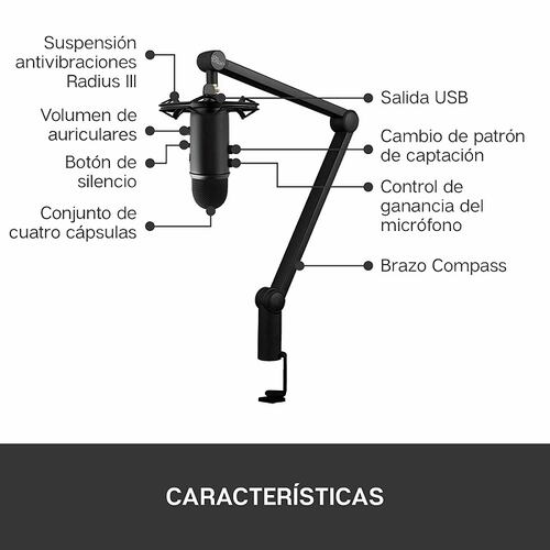 Microfono Profesional Blue Yeticaster USB Suspension Radius III Brazo Compass 988-000107