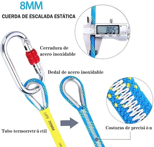 Cuerda Alpinismo 8mm Estático Escalada Paracord 10m Azul