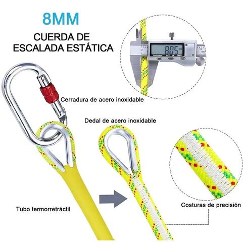 Cuerda Alpinismo 8mm Estático Escalada Paracord 10m Amarillo
