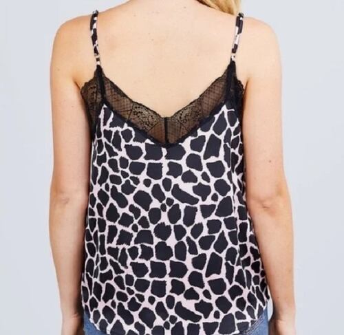 Blusa Tirantes Top Leopardo Rosa Encaje Camisola Satinada Active USA Talla Grande