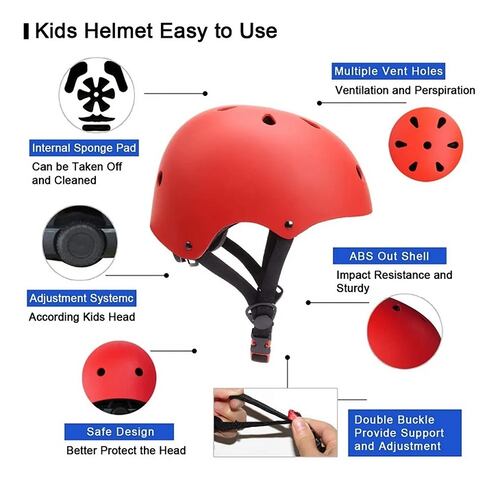 Casco Protección Kit Niños Bicicleta 3-13 años Rojo