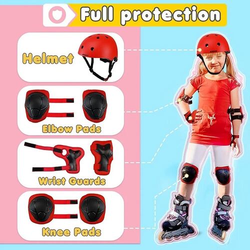 Casco Protección Kit Niños Bicicleta 3-13 años Rojo