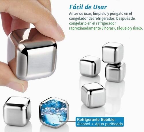 Kit Cubos De Hielo Acero Inoxidable 8 Pzs Incluye Pinzas