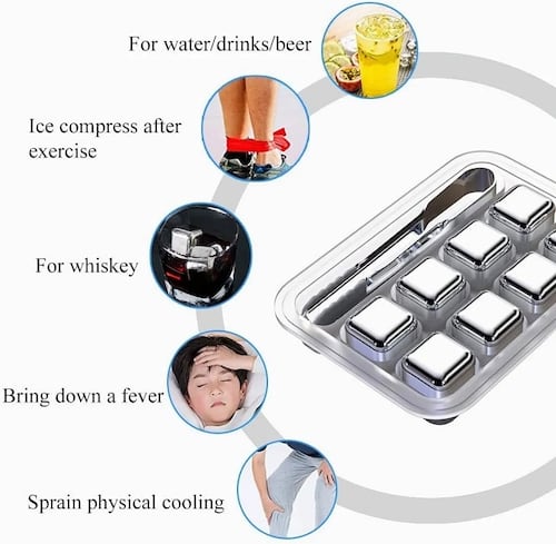 Kit Cubos De Hielo Acero Inoxidable 8 Pzs Incluye Pinzas
