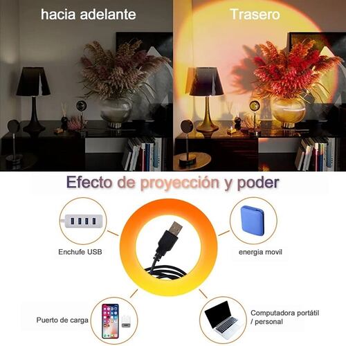 Lámpara De Proyección Sunset Usb, Luz Con De Puesta De Sol