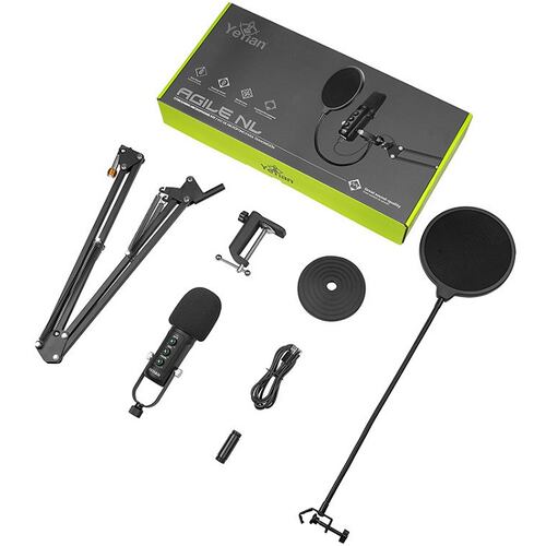 Kit Microfono Condensador YeYian Agile NL USB Para Streaming Negro YSA-UCHQ-01.