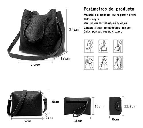 Bolso Casual Para Mujer 4 Piezas Negro