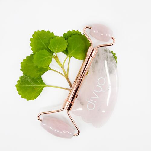 Rodillo Y Maseajador Facial / Gua Sha 100% Cuarzo Color Rosa