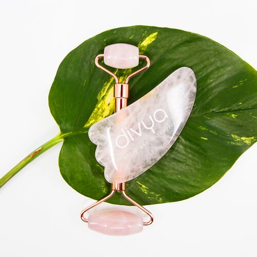 Rodillo Y Maseajador Facial / Gua Sha 100% Cuarzo Color Rosa