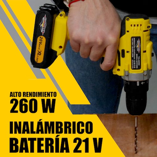 Taladro Desatornillador 3/8 Inalambrico 1360 RPM 2 Velocidades 260 W Kit 26 piezas + Extensor
