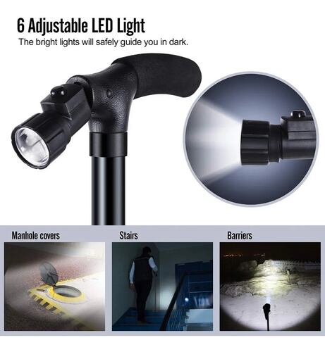 Bastón Plegable Ajustable Con Led Y 4 Puntos De Soporte