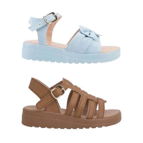 Kit de 2 pares de sandalias casuales para niña, marca Vivis Shoes Kids, colores azul celeste y café, mod. 1034499