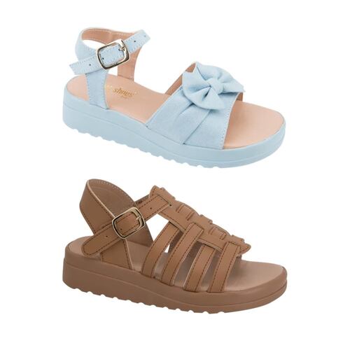 Kit de 2 pares de sandalias casuales para niña, marca Vivis Shoes Kids, colores azul celeste y café, mod. 1034499