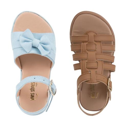 Kit de 2 pares de sandalias casuales para niña, marca Vivis Shoes Kids, colores azul celeste y café, mod. 1034499