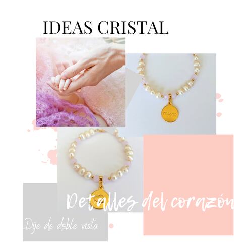 Pulsera Mamá Perlas Dije 'Mamá' Chapada en Oro Mujer