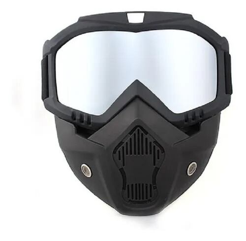 Mascara Y Goggles Motociclismo Tornasol Plateado