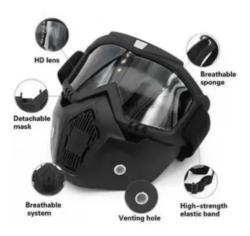 Mascara Y Goggles Motociclismo Tornasol Plateado