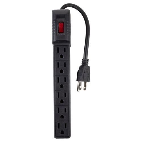CNX Barra Multicontacto con 6 Tomas Polarizadas de 20 cm. Clavija de 1.31 mm, 127 V, 60 Hz, 13 Amps, 1625 W (Negro).