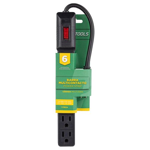 CNX Barra Multicontacto con 6 Tomas Polarizadas de 20 cm. Clavija de 1.31 mm, 127 V, 60 Hz, 13 Amps, 1625 W (Negro).