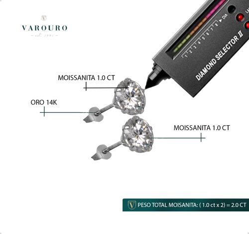  Aretes | Broqueles Oro Sólido 14k Diamante Moissanita 2.0ct.