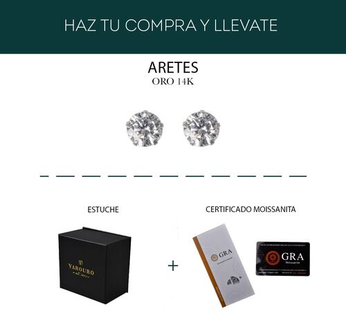  Aretes | Broqueles Oro Sólido 14k Diamante Moissanita 2.0ct.