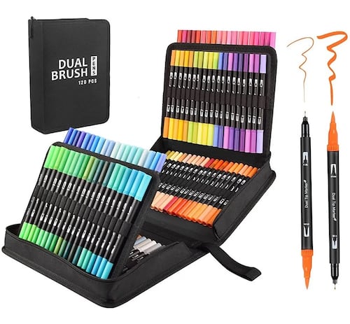 Marcadores Plumones Doble Punta Pincel 120 Colores