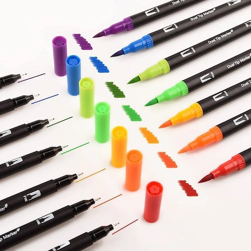 Marcadores Plumones Doble Punta Pincel 120 Colores