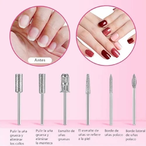 Taladro De Uñas 11 En 1 Torno Uñas Portátil Lima Eléctrica Rosa