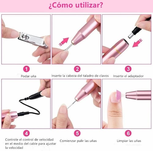Taladro De Uñas 11 En 1 Torno Uñas Portátil Lima Eléctrica Rosa