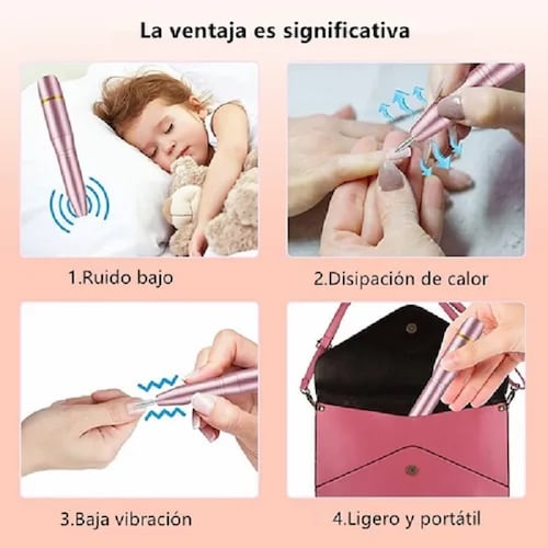Taladro De Uñas 11 En 1 Torno Uñas Portátil Lima Eléctrica Rosa