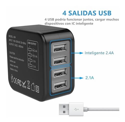 Cargador Universal De Viaje Adaptador Internacional Con 4usb