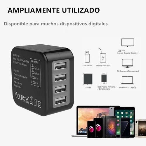 Cargador Universal De Viaje Adaptador Internacional Con 4usb