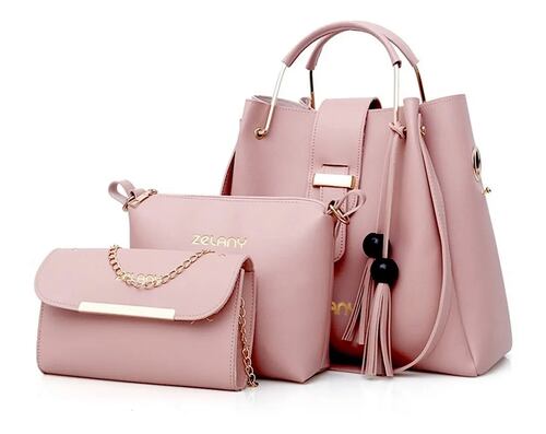 Set 3 Bolsas Bandolera Mujer Cosmetiquera Cartera Borla Logo Negra