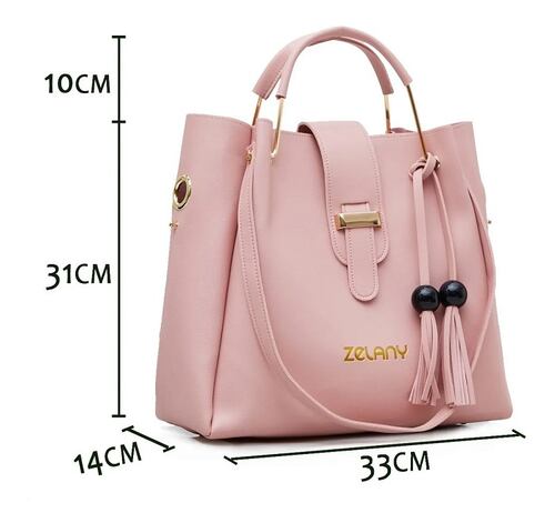 Set 3 Bolsas Bandolera Mujer Cosmetiquera Cartera Borla Logo Negra