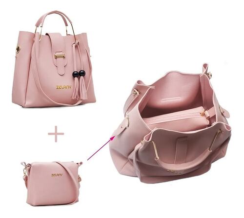 Set 3 Bolsas Bandolera Mujer Cosmetiquera Cartera Borla Logo Negra