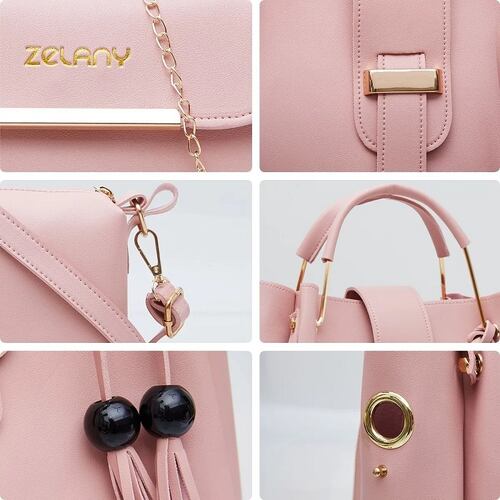 Set 3 Bolsas Bandolera Mujer Cosmetiquera Cartera Borla Logo Negra