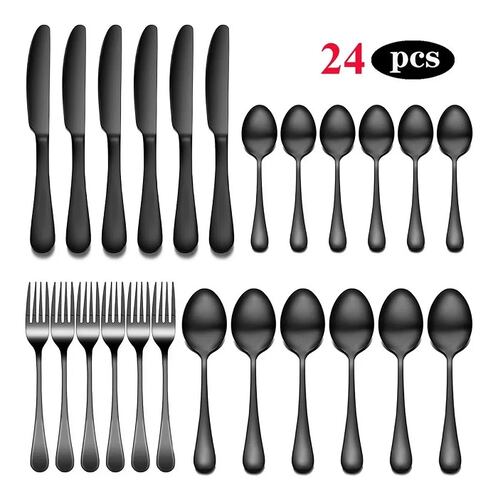 Juego De Cubiertos De Acero Inoxidable Negro 24 Piezas
