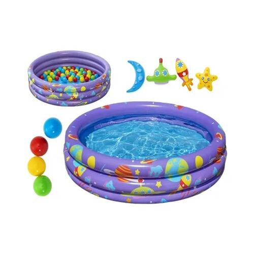 Alberca Inflable Redonda 1.02X25cm 3Anillos Morada Con Pelotas 52466.