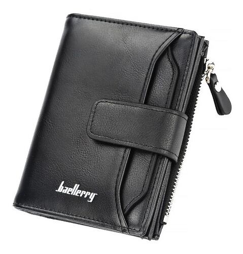 Cartera De Cuero Con Monedero Cierre Para Hombre Negra