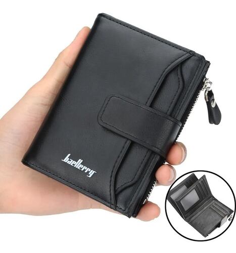 Cartera De Cuero Con Monedero Cierre Para Hombre Negra