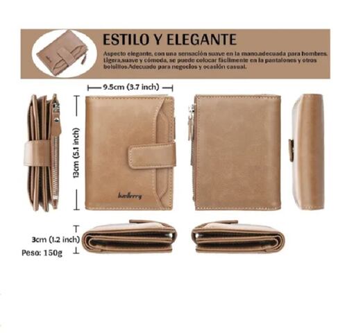 Cartera De Cuero Con Monedero Cierre Para Hombre Negra
