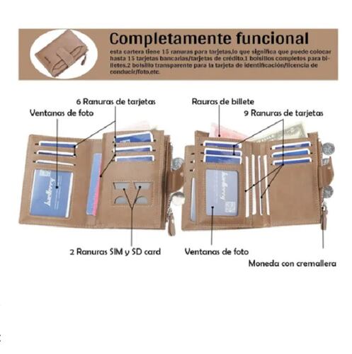 Cartera De Cuero Con Monedero Cierre Para Hombre Cafe