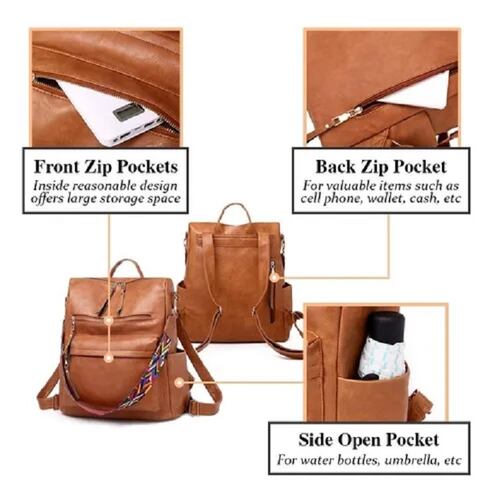 MOCHILA ANTIRROBO IMPERMEABLE DE MUJER CAFE