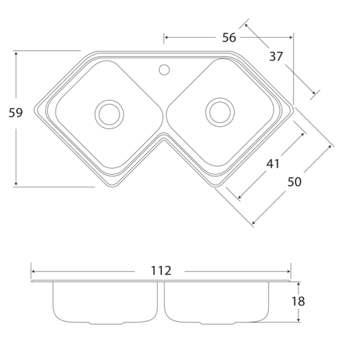 Fregadero Cocina Empotrar 2 Tinas Esquinero 112x59x18 Ce110