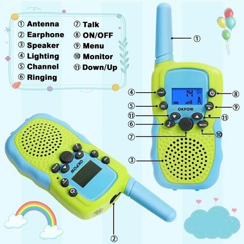 2  Radio Walkie Talkie Con Rango Para Niños Vede Azul